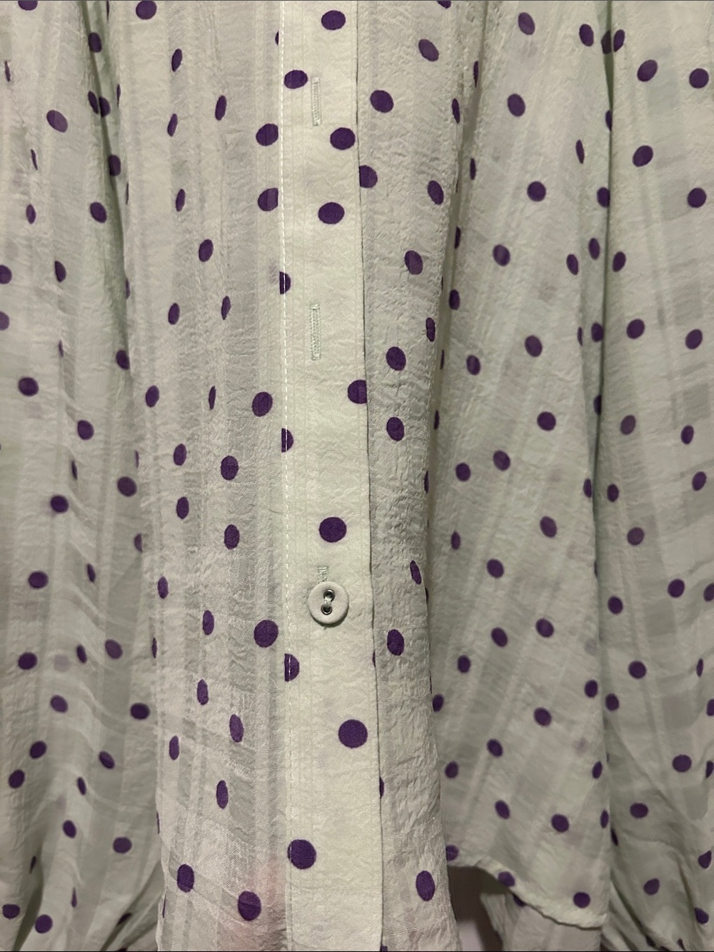 Glam Light Green Polka Dot Button-Up Blouse with Purple Dots - Picture 7 of 8